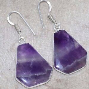 Chevron Amethyst Gemstone 925 Sterling Silver Handmade Drop Dangle Earrings